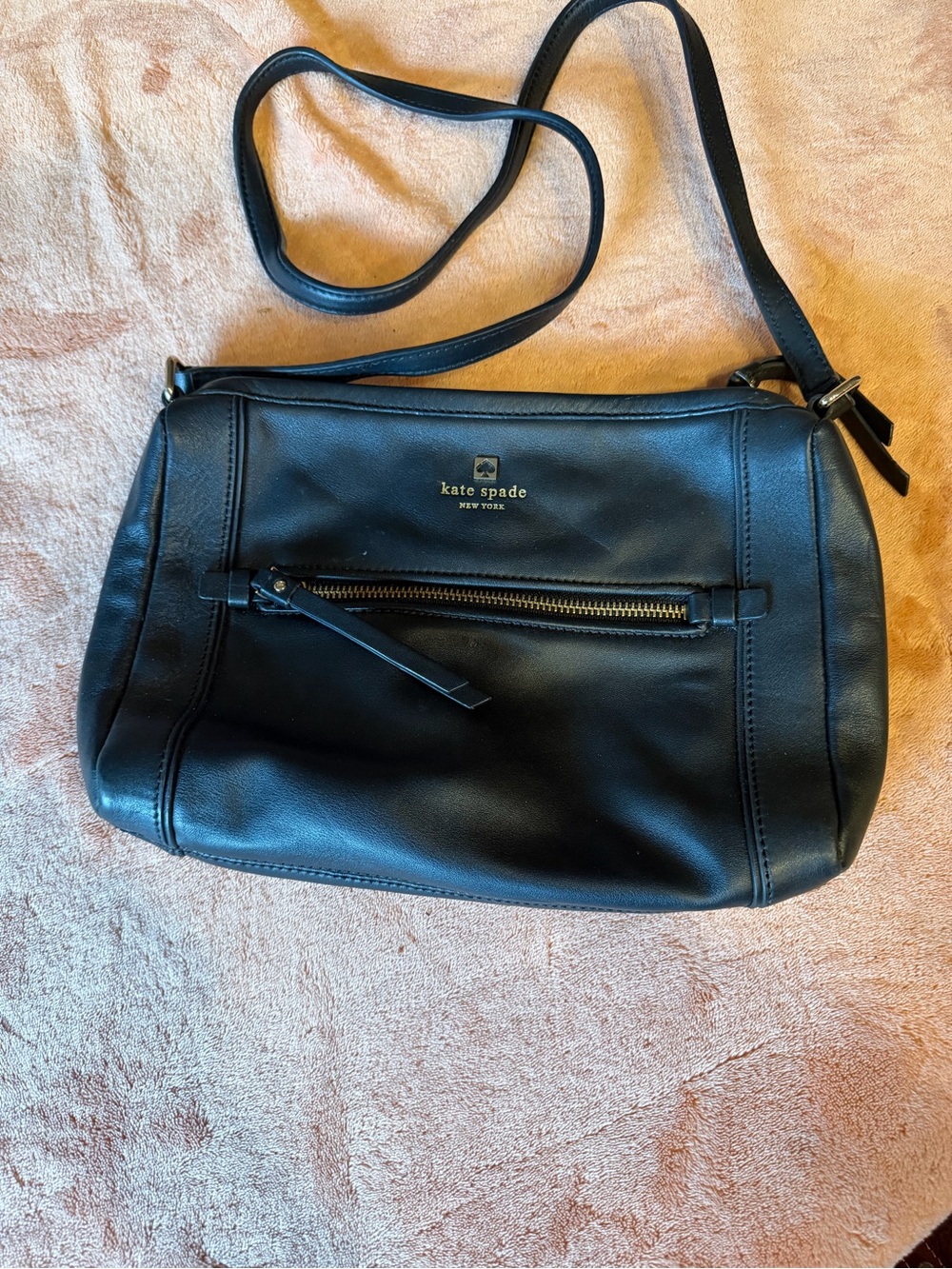 kate spade black leather crossbody with front zip detail